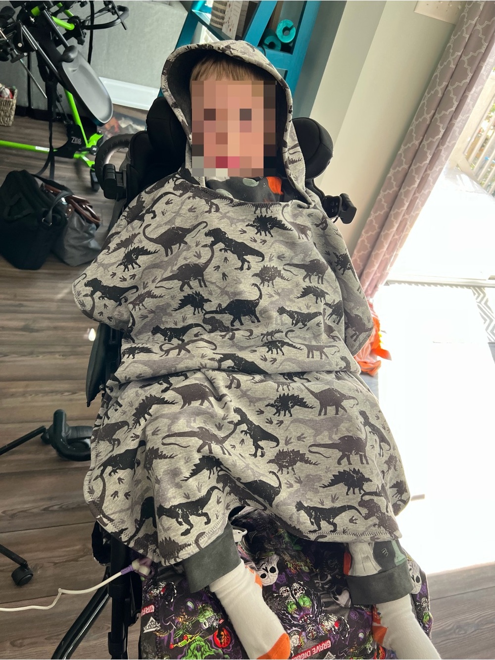 Kids Dinosaur Hooded wheelchair poncho sweater